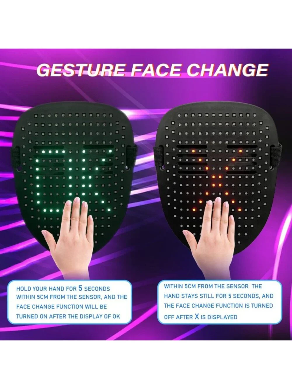 LED Light-Up Face Mask for Kids & Adults | Cool Halloween & Cosplay Gift, USB-C